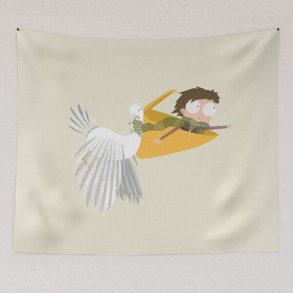 Item preview, Papercraft style artwork of a little boy flying with a bird  designed and sold by chattleyworks.