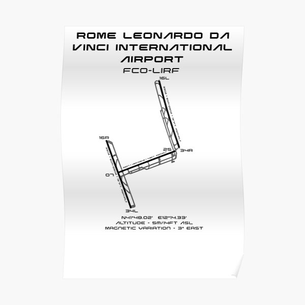 Rome Fiumicino Airport Runway Map Black Poster For Sale By