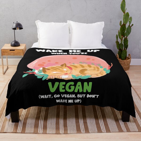 Item preview, WAKE ME UP WHEN YOU'RE VEGAN | cute vegan cat designed and sold by noahs-shop.