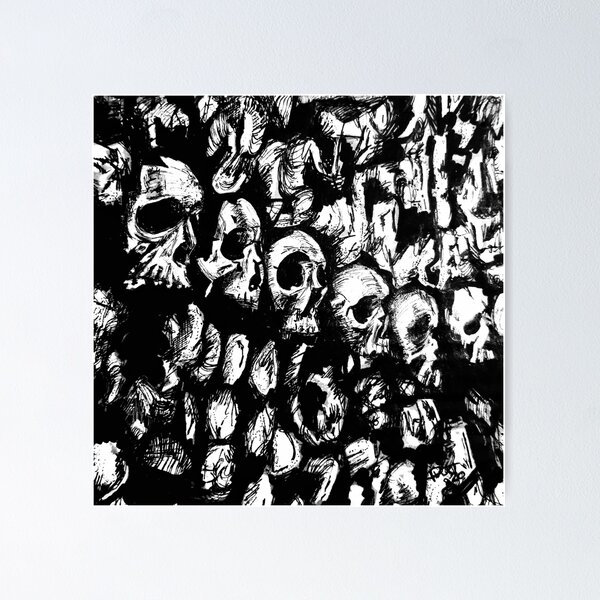 Pile of outlet Skulls, Skeleton Abstract Grayscale Monochromatic Original Oil Painting, Black and White Artwork, Gray Art,