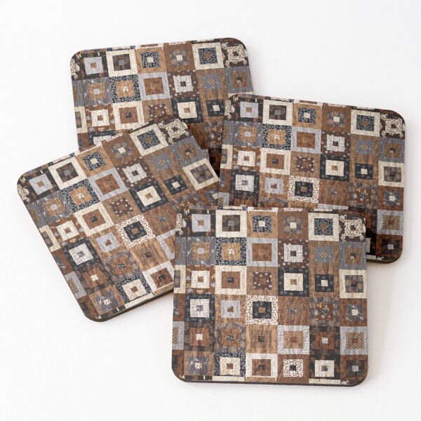 Item preview, Classic retro brown quilted patchwork quilting pattern mosaic motif designed and sold by baligaia.
