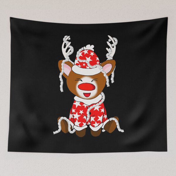 Item preview, cartoon red nose reindeer with tinsel designed and sold by CuisineCat.