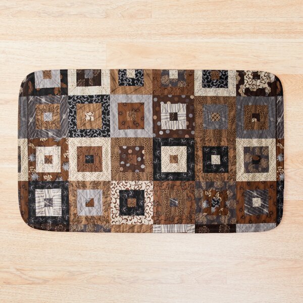 Item preview, Classic retro brown quilted patchwork quilting pattern mosaic motif designed and sold by baligaia.