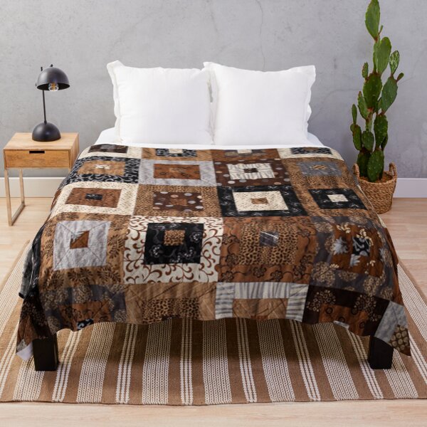 Item preview, Classic retro brown quilted patchwork quilting pattern mosaic motif designed and sold by baligaia.
