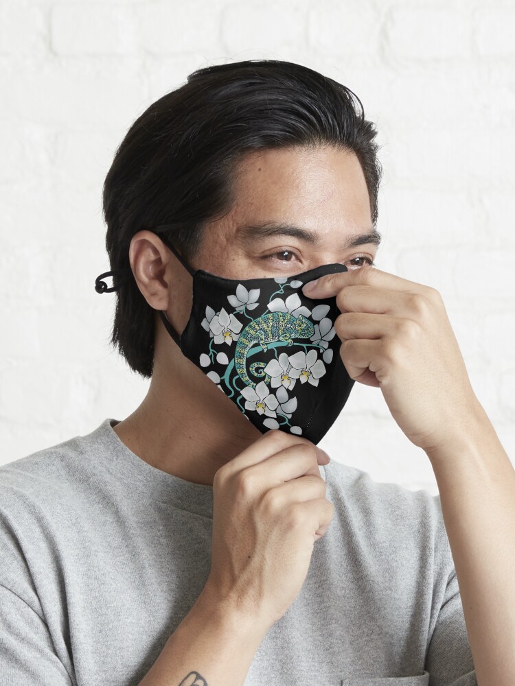 Alternate view of chameleons and orchids Mask