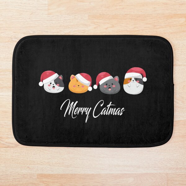 Merry Catmas Cat Christmas Holiday Gift Tshirt: cute family gifts idea for mom, dad & siblings Bath Mat