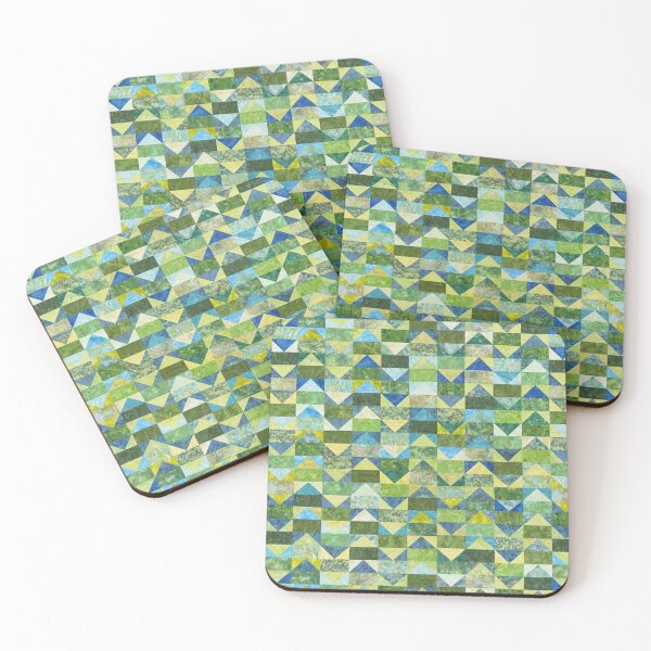 Item preview, Green triangular mosaic quilted patchwork jade green marble veins designed and sold by baligaia.