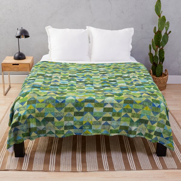 Item preview, Green triangular mosaic quilted patchwork jade green marble veins designed and sold by baligaia.