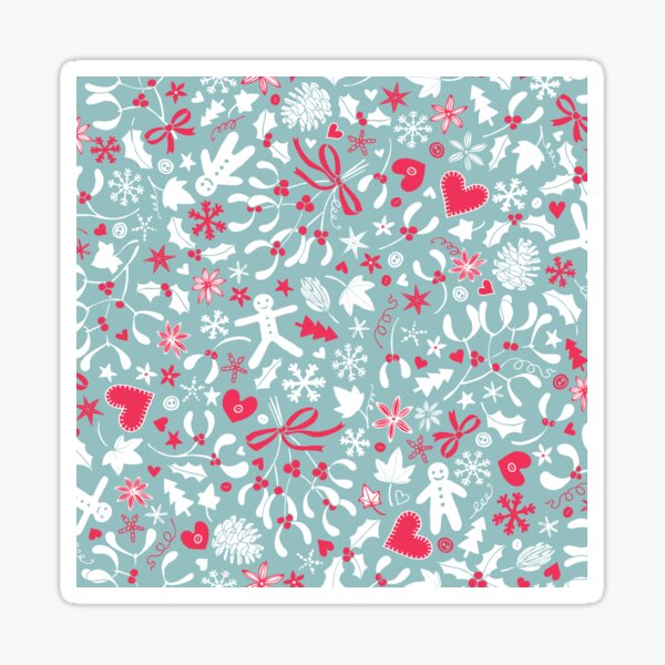 Mistletoe and Gingerbread Ditsy - Grey, white and pink - Christmas pattern by Cecca Designs Sticker