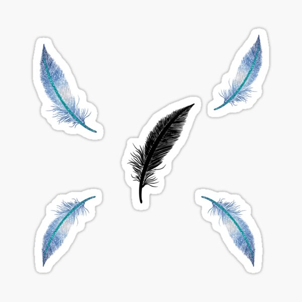 Hand Drawn Feathers: Cosmic Blue and Black Sticker