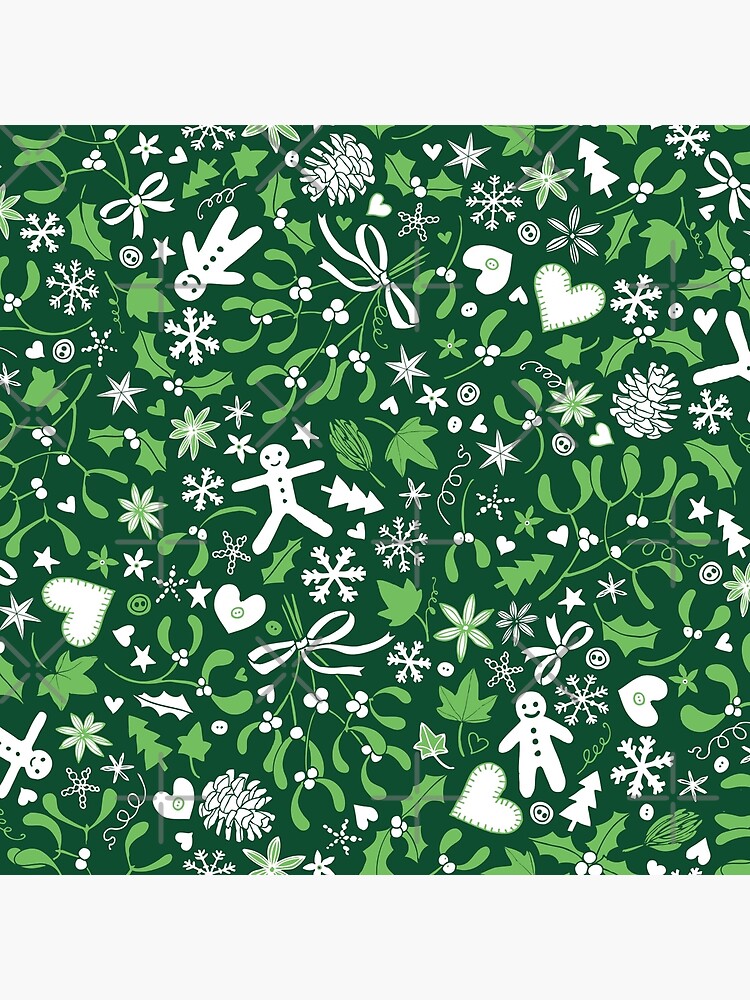 Mistletoe and Gingerbread Ditsy - Green and White - Christmas pattern by Cecca Designs by Cecca-Designs