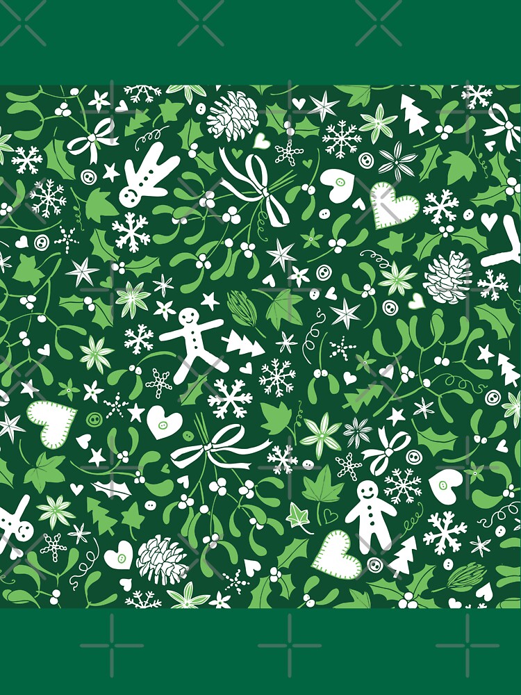 Mistletoe and Gingerbread Ditsy - Green and White - Christmas pattern by Cecca Designs by Cecca-Designs