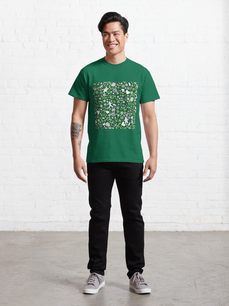 Alternate view of Mistletoe and Gingerbread Ditsy - Green and White - Christmas pattern by Cecca Designs Classic T-Shirt