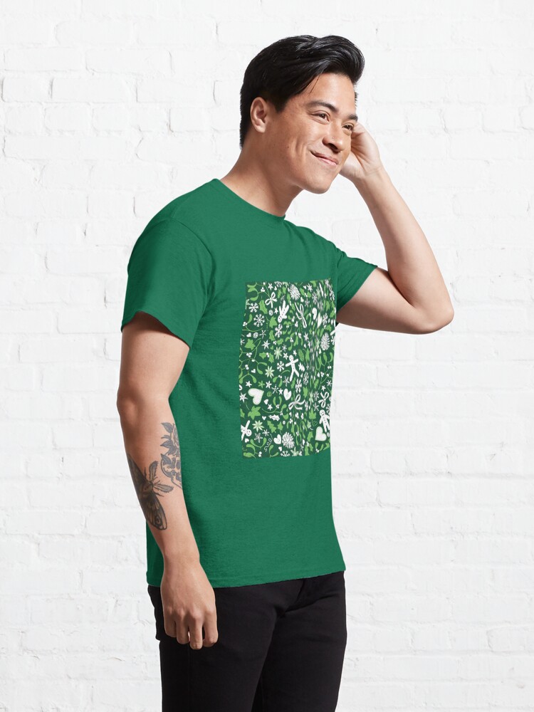 Alternate view of Mistletoe and Gingerbread Ditsy - Green and White - Christmas pattern by Cecca Designs Classic T-Shirt