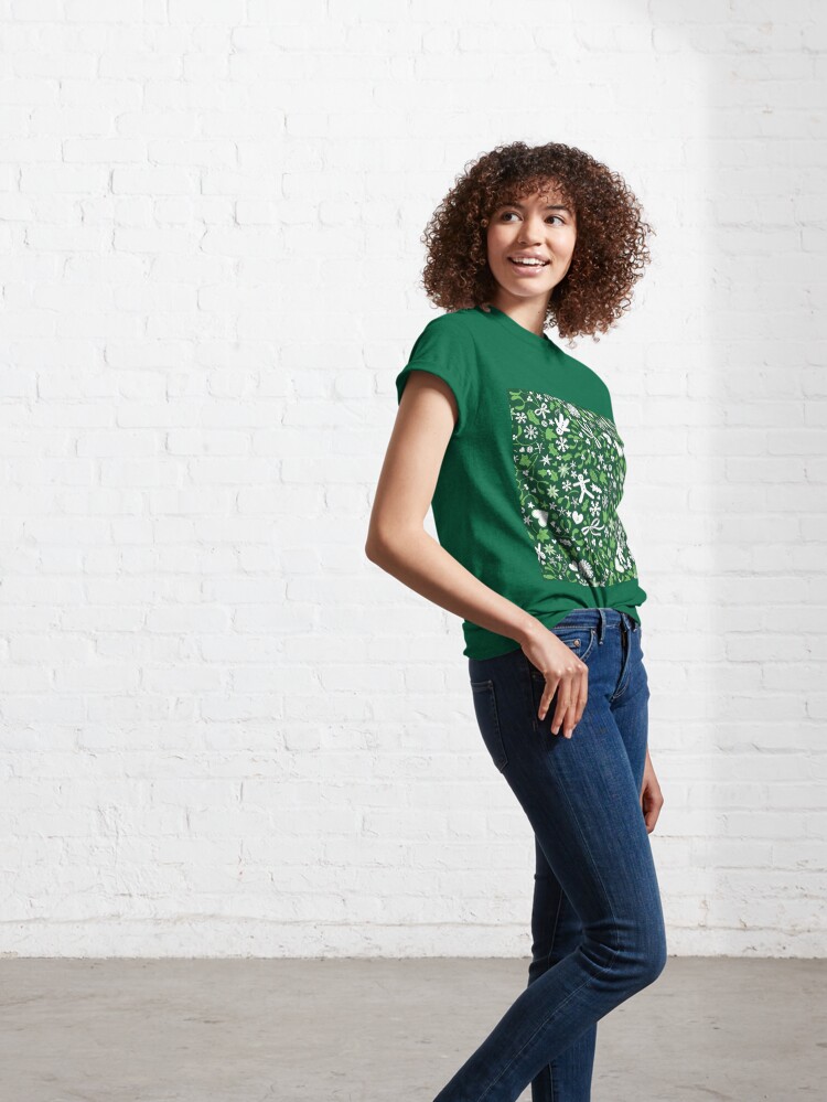 Alternate view of Mistletoe and Gingerbread Ditsy - Green and White - Christmas pattern by Cecca Designs Classic T-Shirt