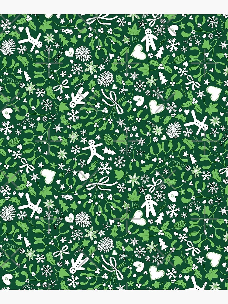 Mistletoe and Gingerbread Ditsy - Green and White - Christmas pattern by Cecca Designs by Cecca-Designs