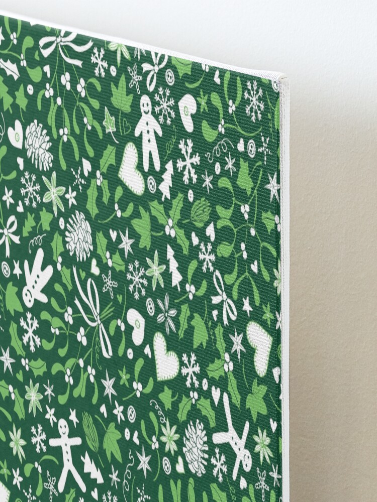 Alternate view of Mistletoe and Gingerbread Ditsy - Green and White - Christmas pattern by Cecca Designs Mounted Print