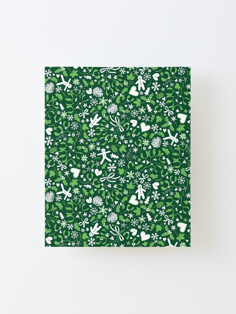 Alternate view of Mistletoe and Gingerbread Ditsy - Green and White - Christmas pattern by Cecca Designs Mounted Print