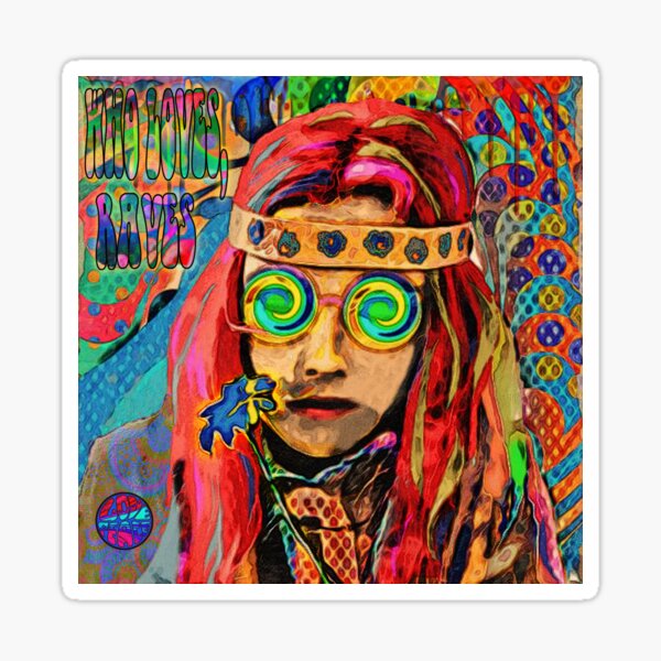 Hippie, girl, psychedelic, Pop art, Love, Paisley, stoner, rave Sticker