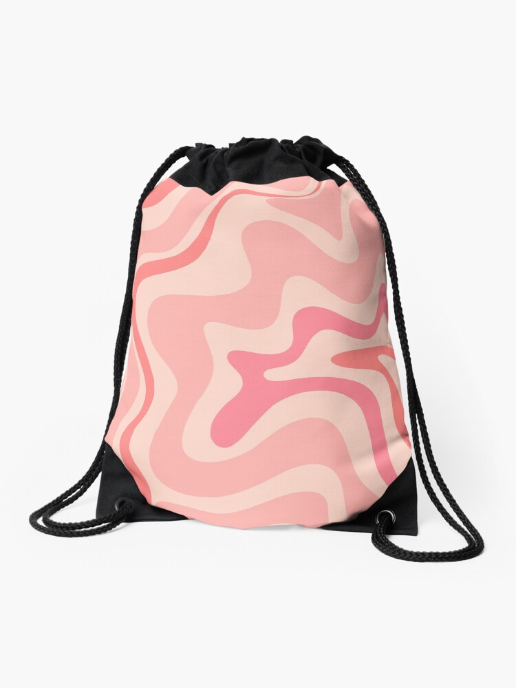 Thumbnail 1 of 3, Drawstring Bag, Liquid Swirl Retro Contemporary Abstract in Soft Blush Pink designed and sold by kierkegaard.