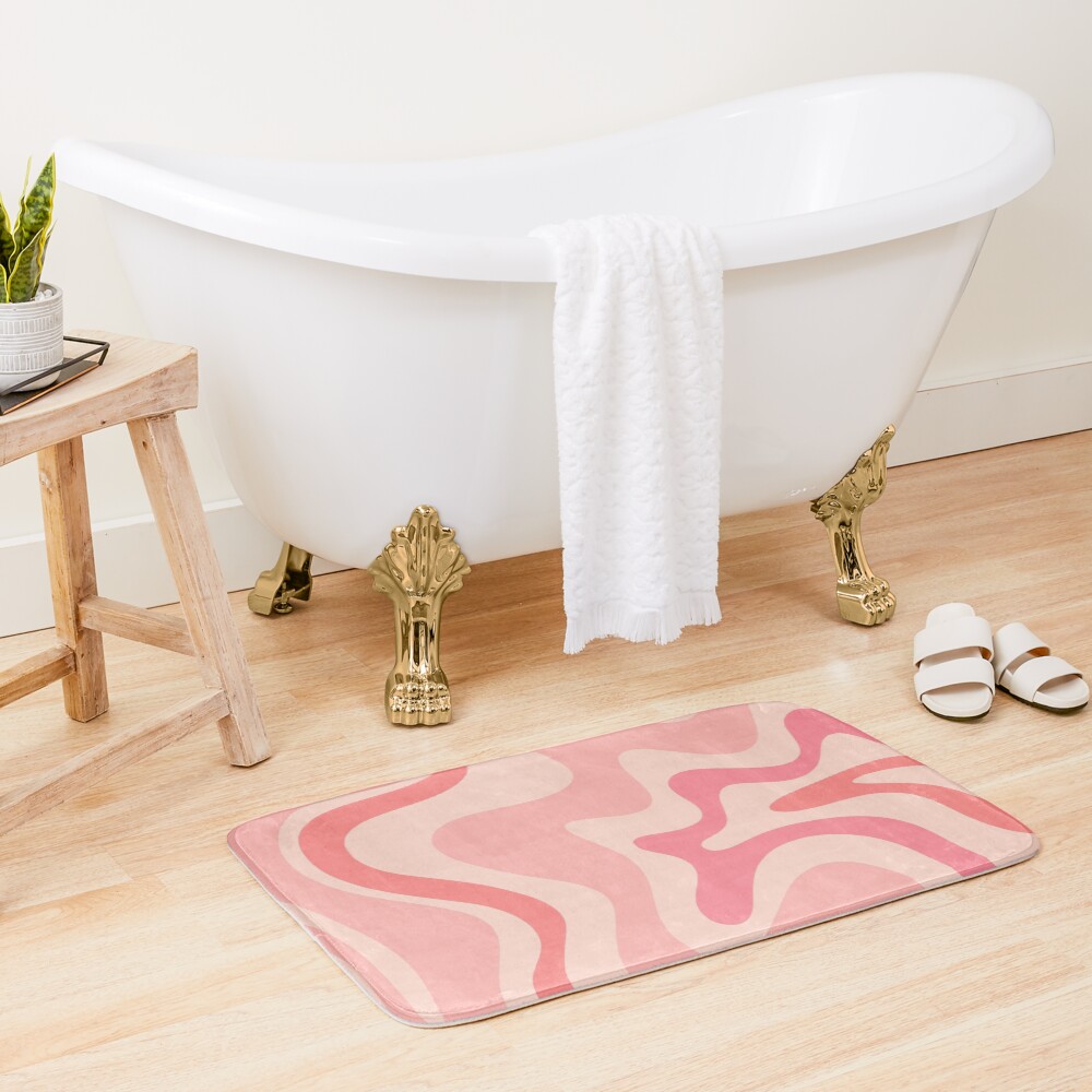 Liquid Swirl Retro Contemporary Abstract in Soft Blush Pink Bath Mat