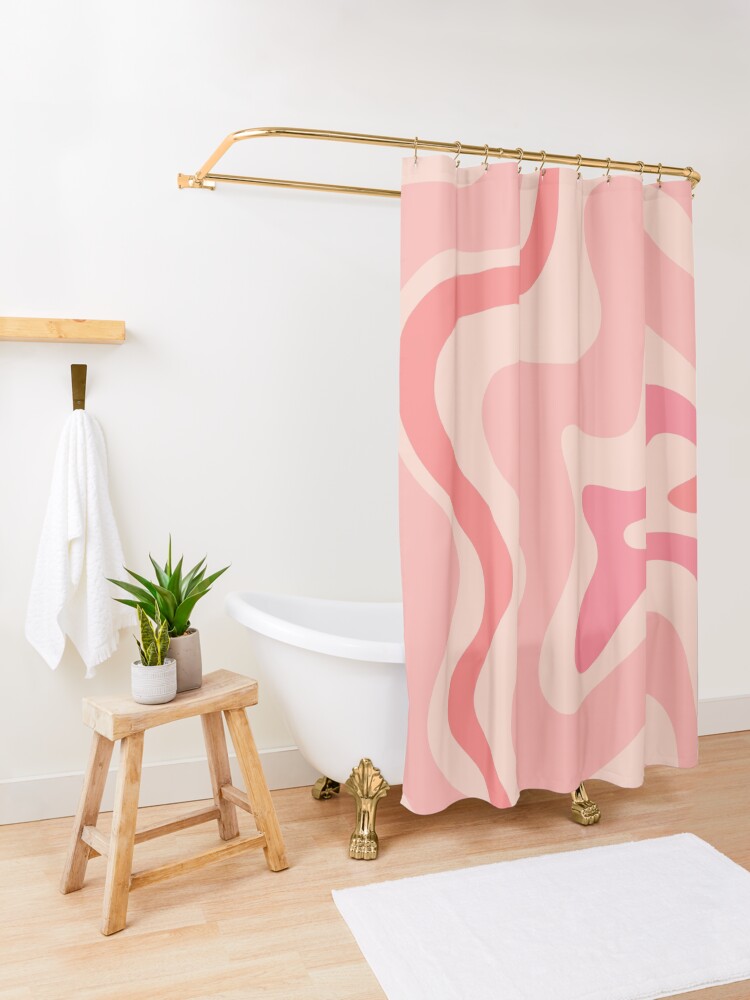 Alternate view of Liquid Swirl Retro Contemporary Abstract in Soft Blush Pink Shower Curtain