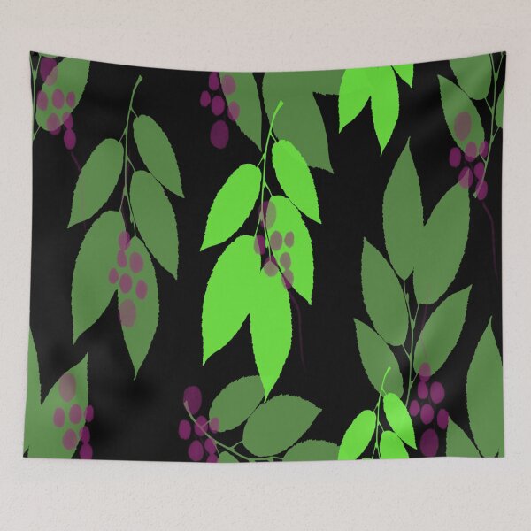 Item preview, Purple Berries and Green Leaves on Black designed and sold by AlteredAtelier.
