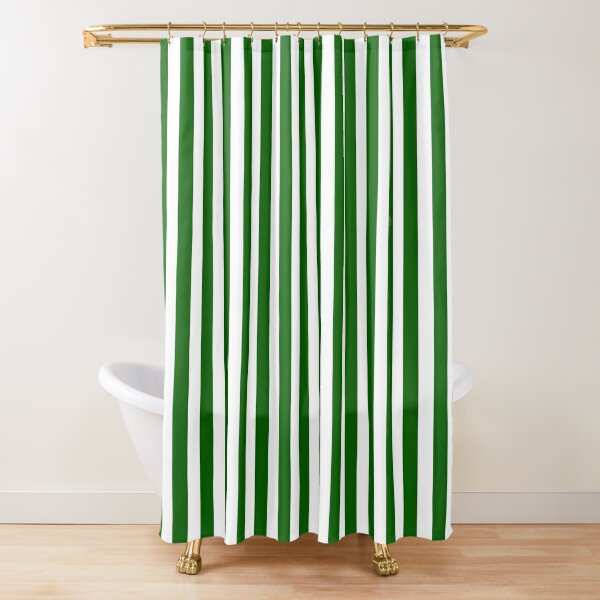 Bathmat Green and White Striped Shower Curtain