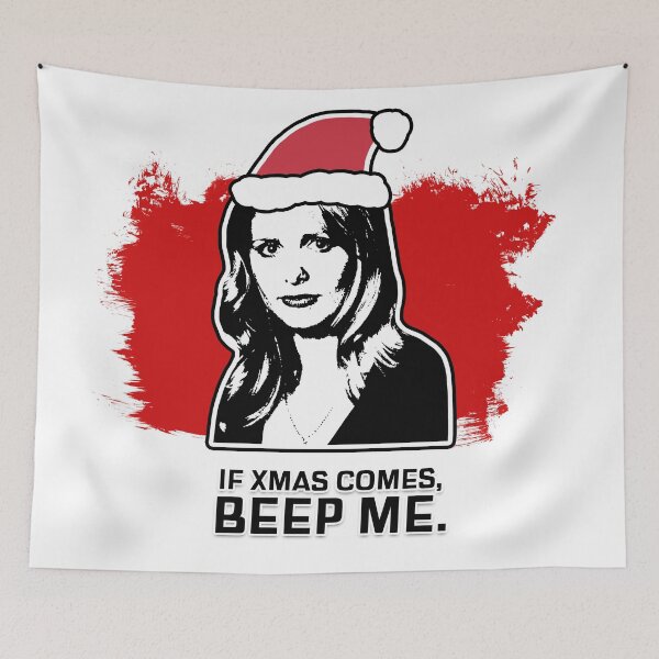 Item preview, "If Xmas Comes - Beep Me" Buffy Christmas Card Design in Red & White designed and sold by Vixetches.