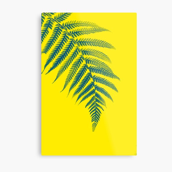 Green Leaf on the Yellow Background Metal Print