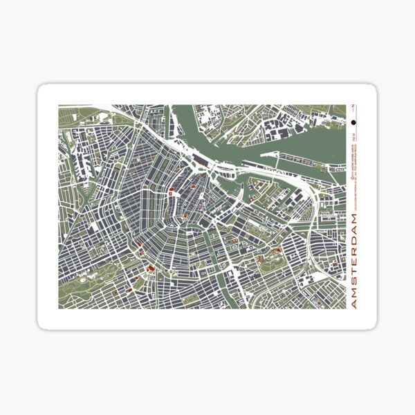 Amsterdam city map engraving Sticker