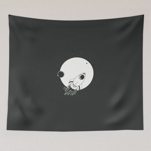 Item preview, Blasting off Rocket Flying in Front of the Earth, Moon, and Sun designed and sold by ArtMunchie.
