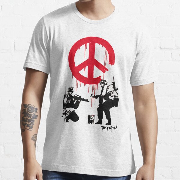 Bansky T-Shirt Pace Simbolo Uomo Street Art Graffiti Anti Guerra - Foto 3