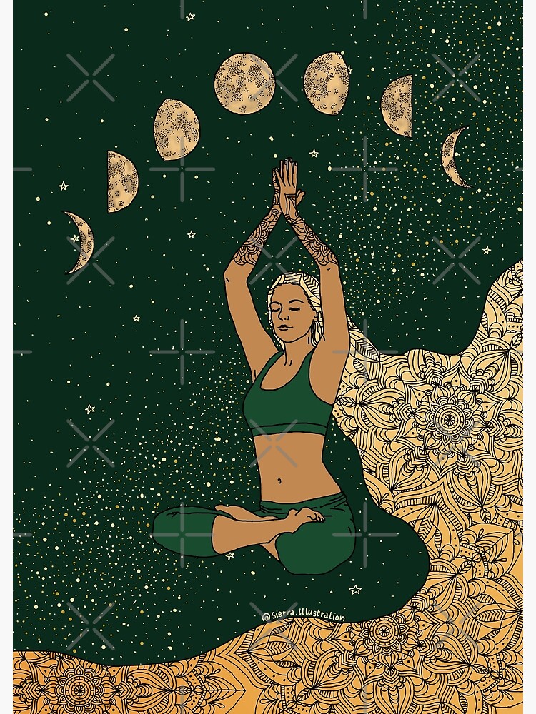 Woman doing Yoga Illustration the background of , the moon and the