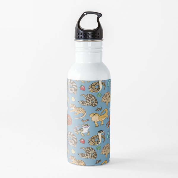 Reptile Pets Pattern - Blue Water Bottle