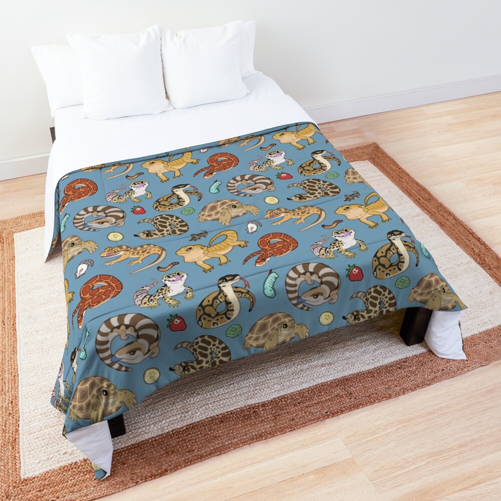 Reptile Pets Pattern - Blue Comforter