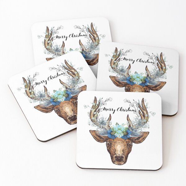 Item preview, Farmhouse Botanical Floral Deer Head Horns Rack Merry Christmas designed and sold by Drnksuzys.