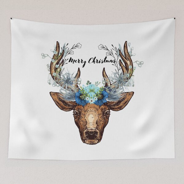 Item preview, Farmhouse Botanical Floral Deer Head Horns Rack Merry Christmas designed and sold by Drnksuzys.