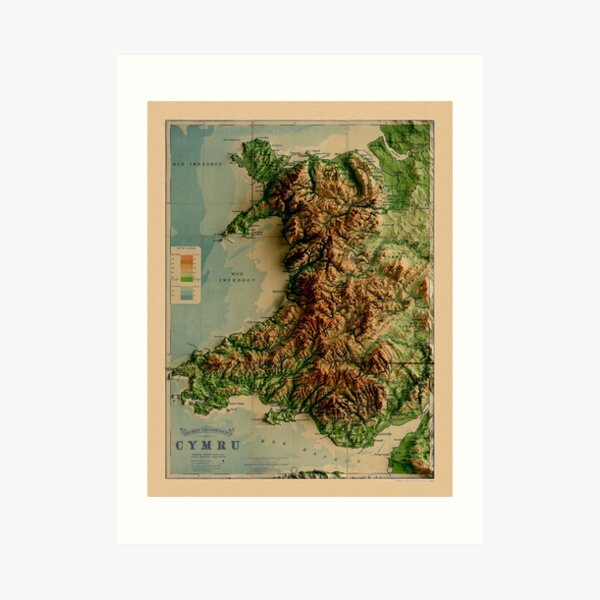 1913 Wales Relief Map 3D digitally-rendered Art Print