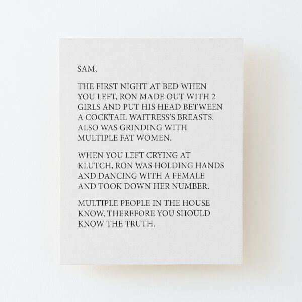 "Anonymous Letter to Sammi full text (Jersey Shore) in full CAPS