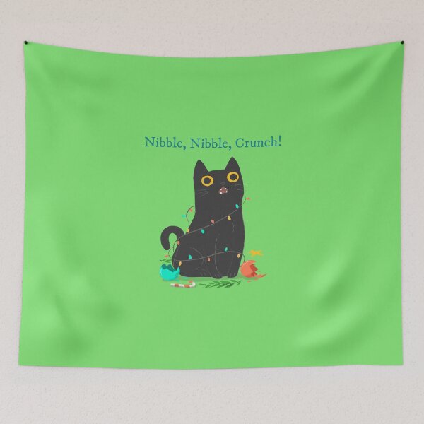Item preview, Merry Christmas Holiday | Nibble, Nibble, Crunch! | Naughty Cat with Christmas Light designed and sold by Ainbowz-Artwork.