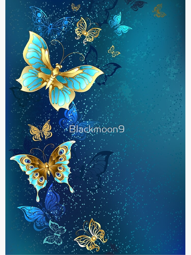 Gold butterflies on a blue background Stock Vector by ©blackmoon979 62027979