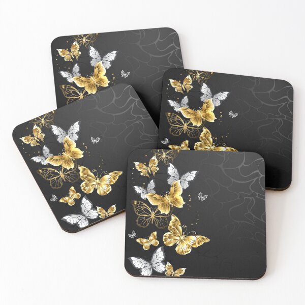 Item preview, Gold and White Butterflies on black background designed and sold by Blackmoon9.