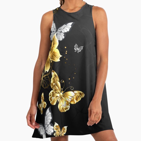 slim fit dress slacks Black Gold Cotton Knee Length Dress – Lindsey Brown main image 0