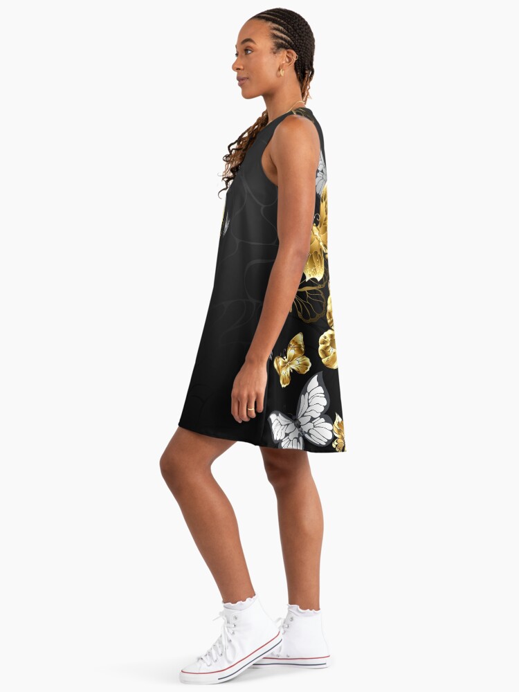 black dress with white butterflies Witchy Gothic Nature Moth Butterfly Print Dress Black main image 1