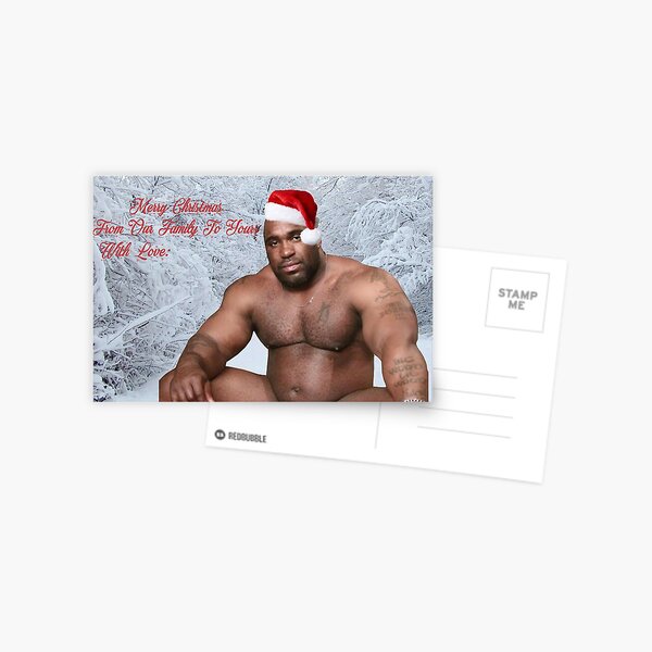 Barry Wood sitting on bed Christmas Postcard