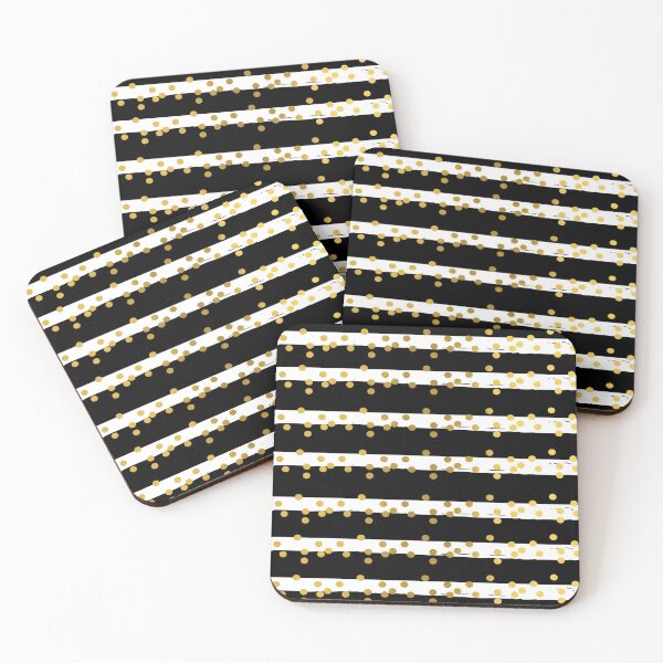 Item preview, Black and White Strips with Golden Dots Pattern Design designed and sold by The Merch.