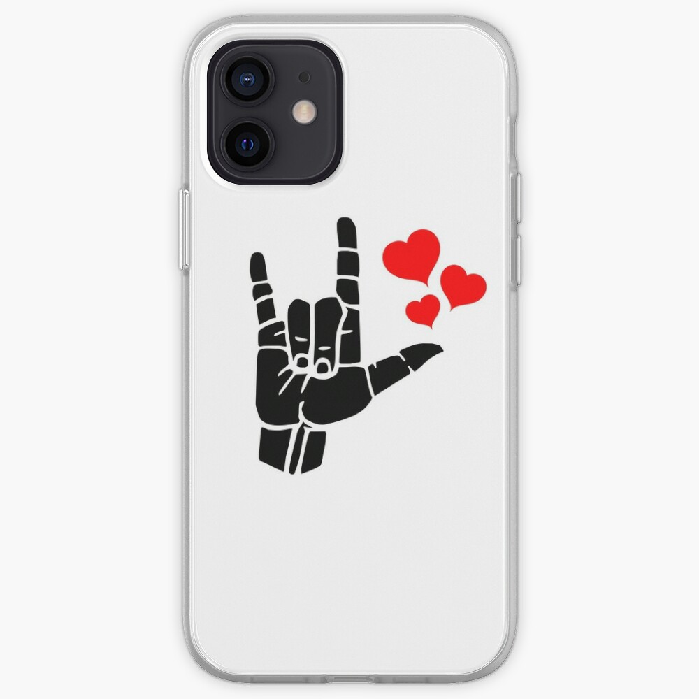 I Love You Sign On Red Heart Sign Language Black And White Design Iphone Case Cover By Ablelingo Redbubble