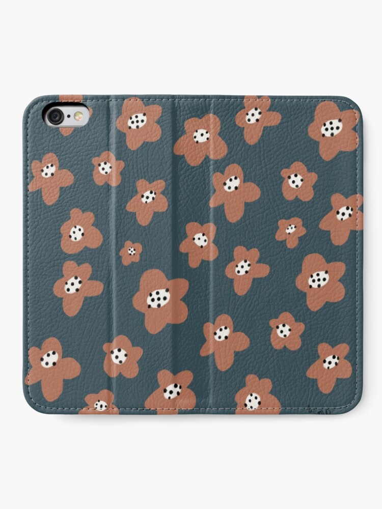 Alternate view of Pink Daisies on blue. Floral digital pattern original work iPhone Wallet