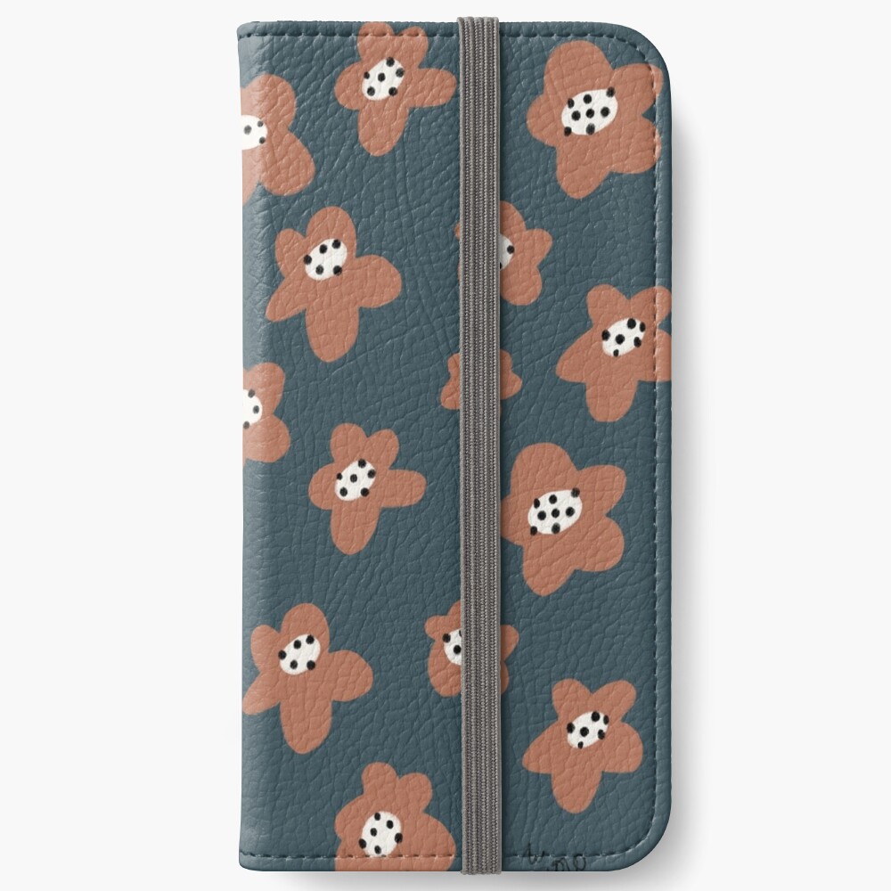 Pink Daisies on blue. Floral digital pattern original work iPhone Wallet